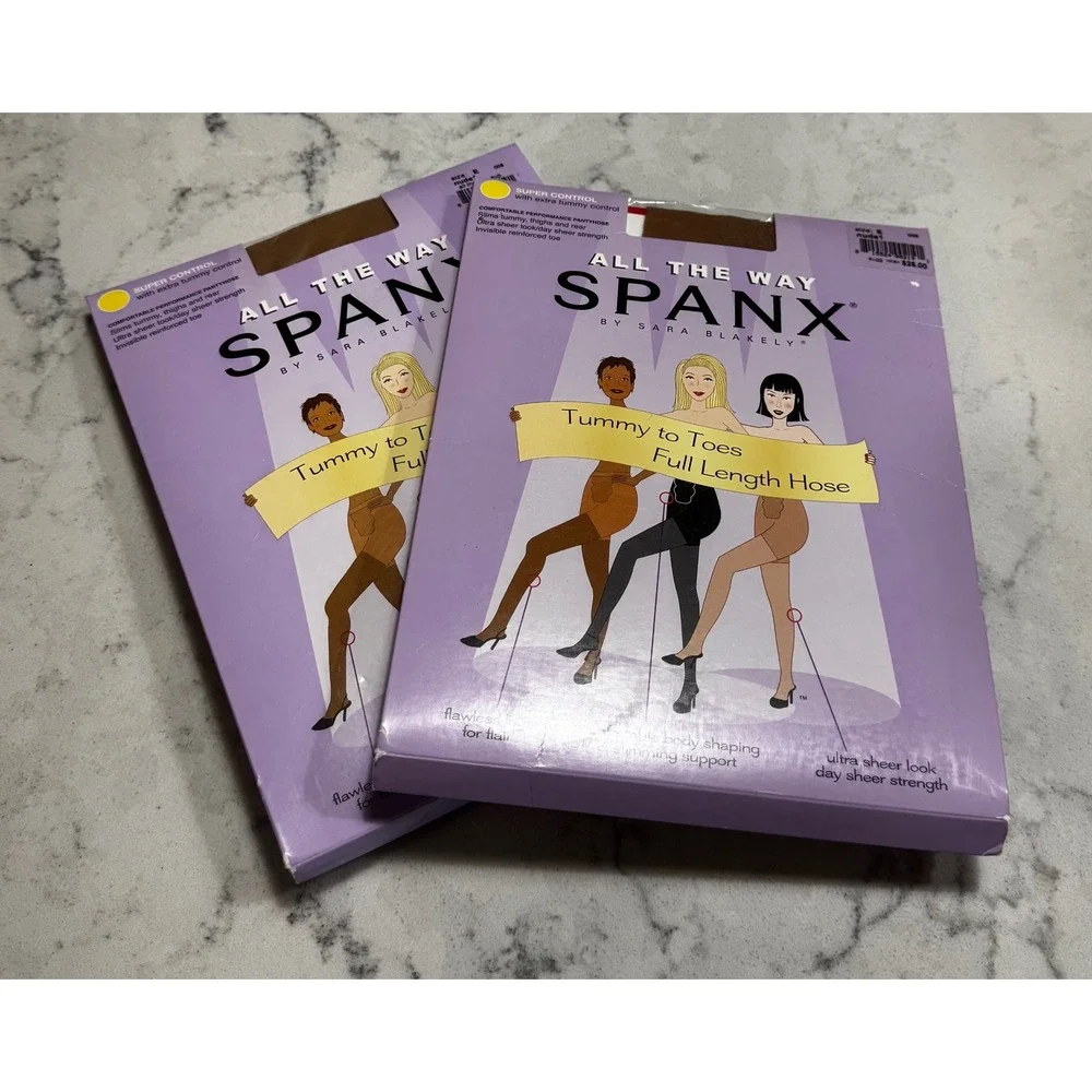 Vintage SPANX All The Way Tummy To Toes Full Length Hose Size E Nude - Lot of 2